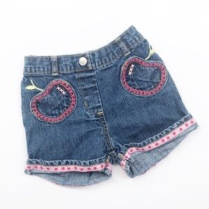 Gymboree baby girls apple embroidered denim shorts w/apple trim